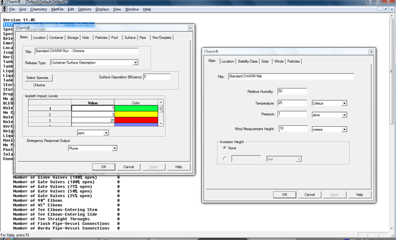 CHARM Main Input Dialogs