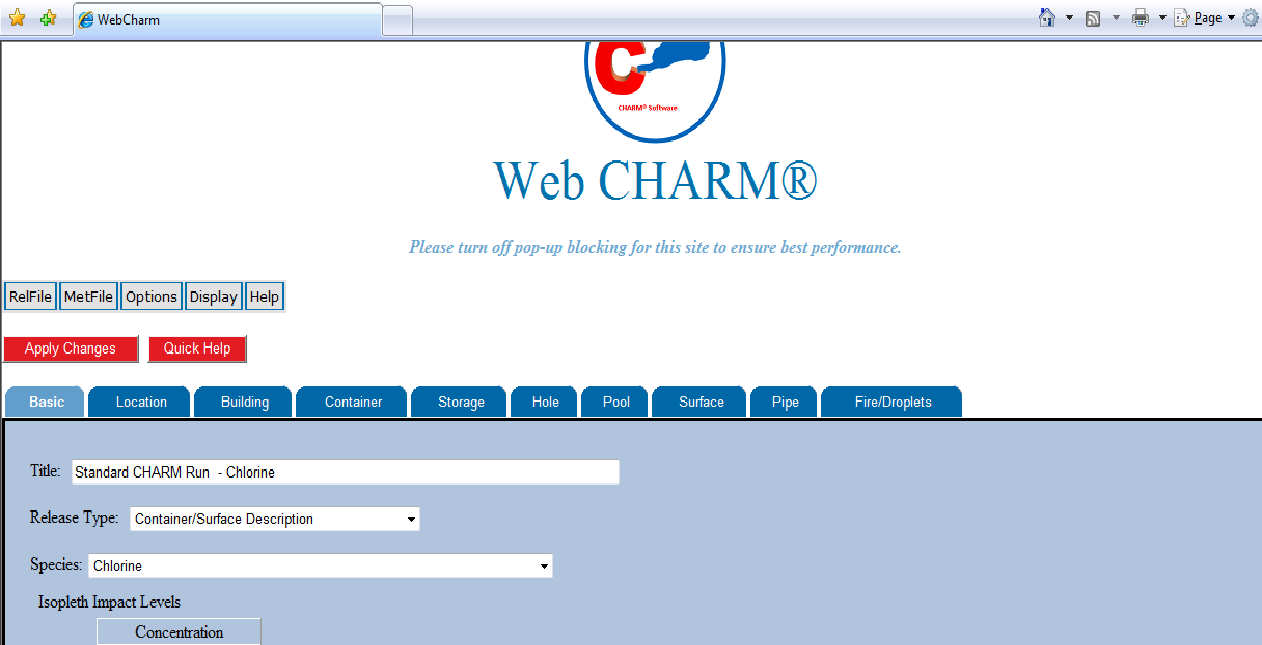 WebCHARM Main Input Window